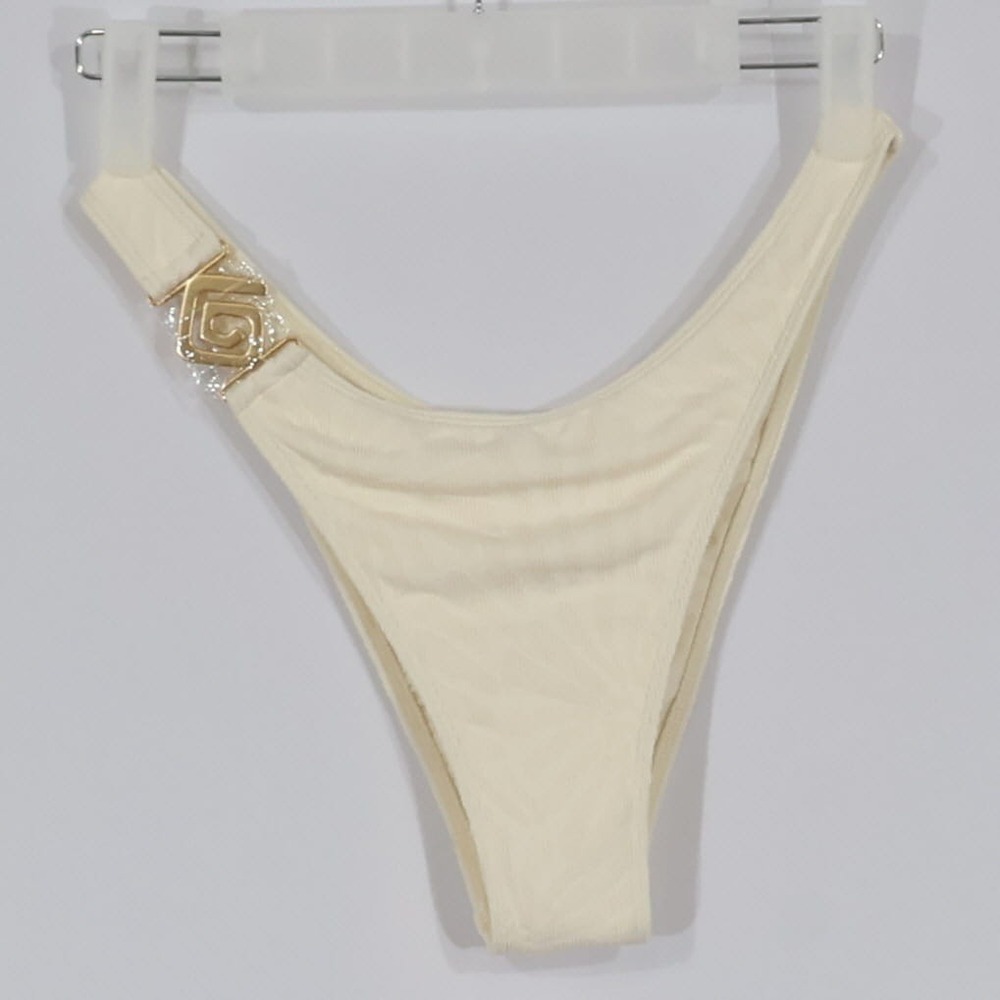 LSpace Aziza Bikini Bottom Women M Cream High Leg Bitsy Cut Gold Hardware $99NWT